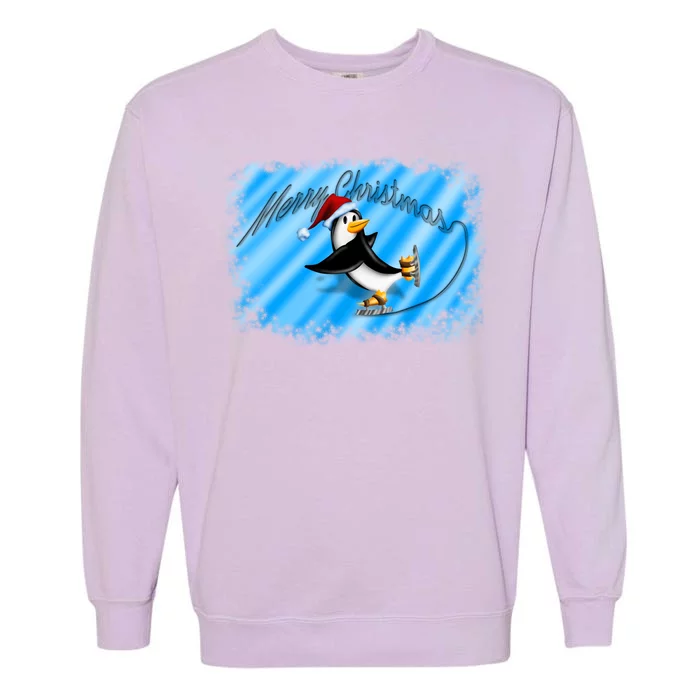 Penguin Skating Merry Christmas Garment-Dyed Sweatshirt