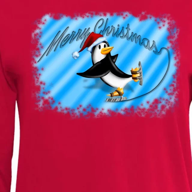 Penguin Skating Merry Christmas Womens Cotton Relaxed Long Sleeve T-Shirt