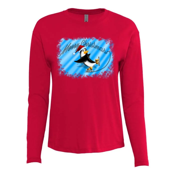 Penguin Skating Merry Christmas Womens Cotton Relaxed Long Sleeve T-Shirt