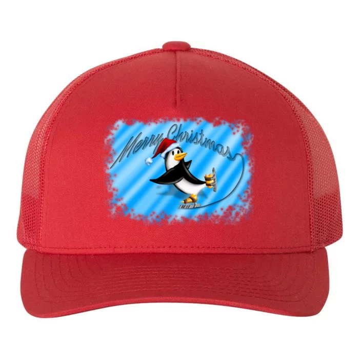 Penguin Skating Merry Christmas Yupoong Adult 5-Panel Trucker Hat