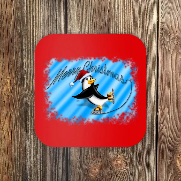 Penguin Skating Merry Christmas Coaster