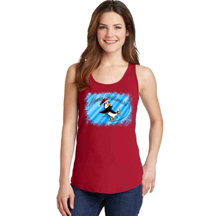 Penguin Skating Merry Christmas Ladies Essential Tank