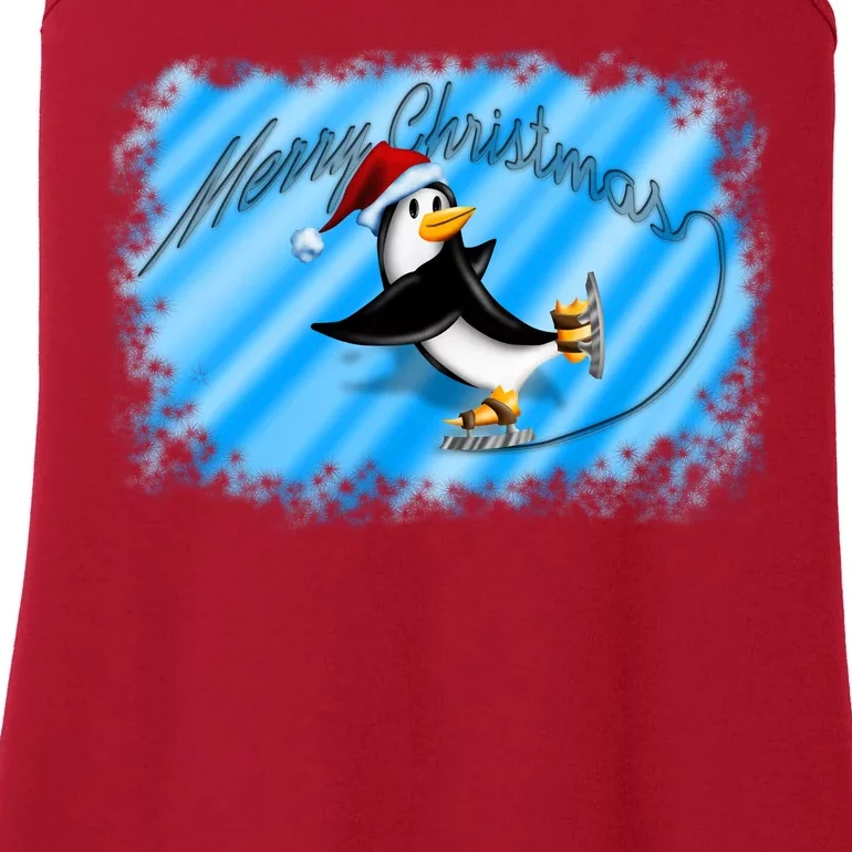 Penguin Skating Merry Christmas Ladies Essential Tank