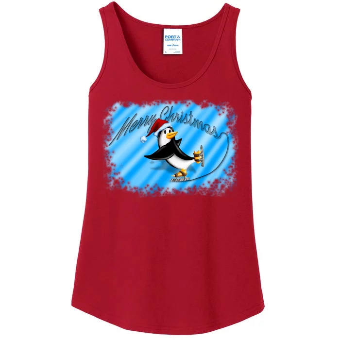 Penguin Skating Merry Christmas Ladies Essential Tank