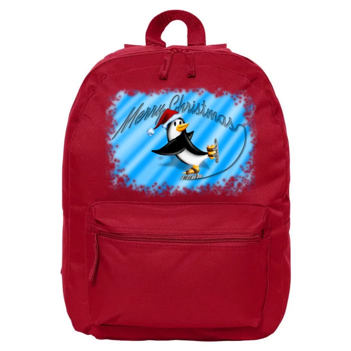 Penguin Skating Merry Christmas 16 in Basic Backpack