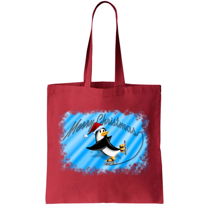 Penguin Skating Merry Christmas Tote Bag