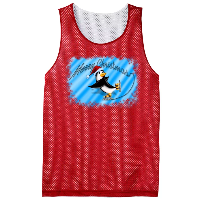 Penguin Skating Merry Christmas Mesh Reversible Basketball Jersey Tank