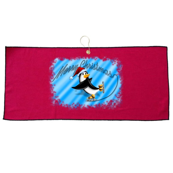 Penguin Skating Merry Christmas Large Microfiber Waffle Golf Towel