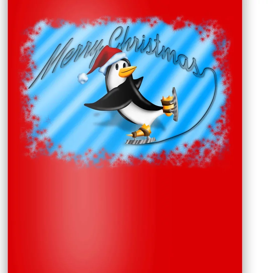 Penguin Skating Merry Christmas Poster