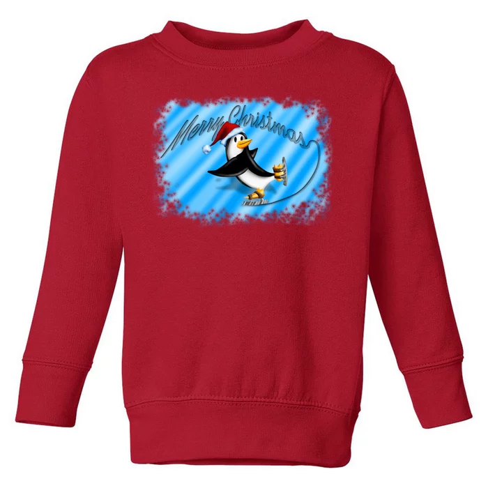 Penguin Skating Merry Christmas Toddler Sweatshirt