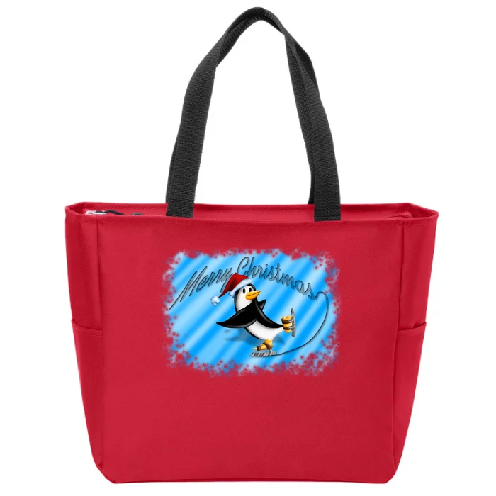 Penguin Skating Merry Christmas Zip Tote Bag