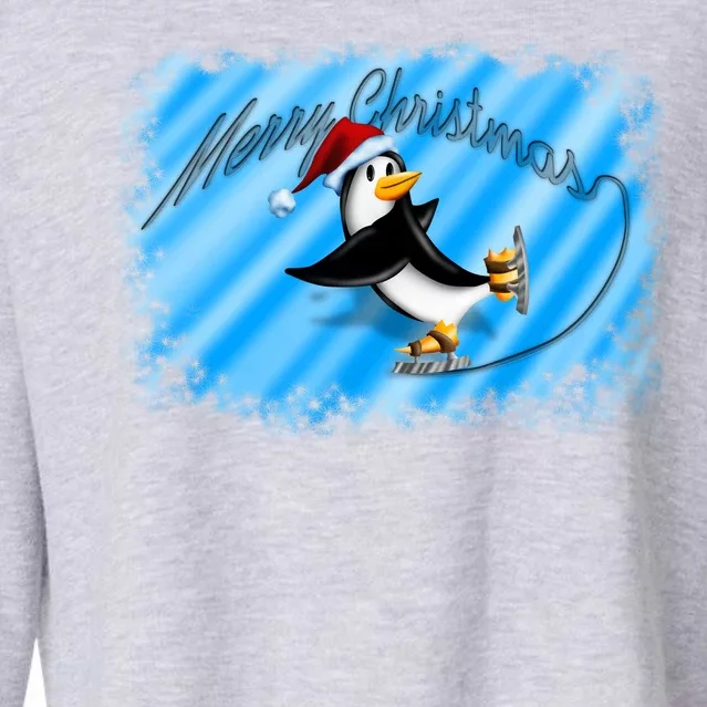 Penguin Skating Merry Christmas Cropped Pullover Crew