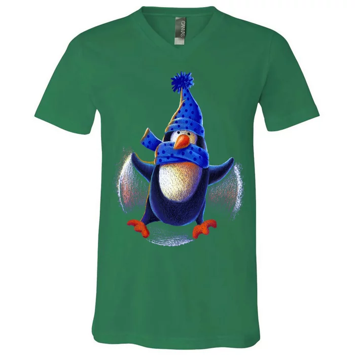 Penguin Snow Angel V-Neck T-Shirt