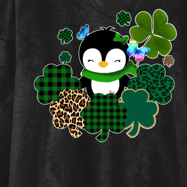 Penguin St Patty's Day Cute Shamrocks Hooded Wearable Blanket