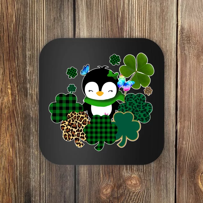 Penguin St Patty's Day Cute Shamrocks Coaster