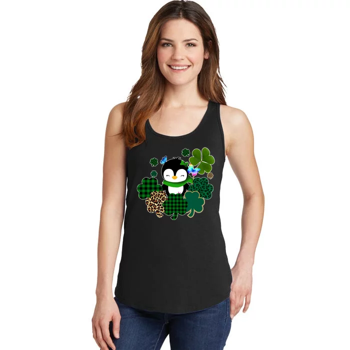 Penguin St Patty's Day Cute Shamrocks Ladies Essential Tank