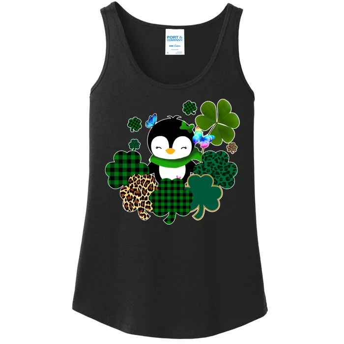 Penguin St Patty's Day Cute Shamrocks Ladies Essential Tank