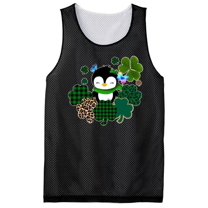 Penguin St Patty's Day Cute Shamrocks Mesh Reversible Basketball Jersey Tank