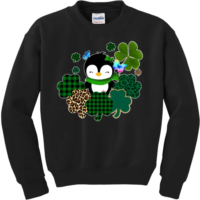 Penguin St Patty's Day Cute Shamrocks Kids Sweatshirt