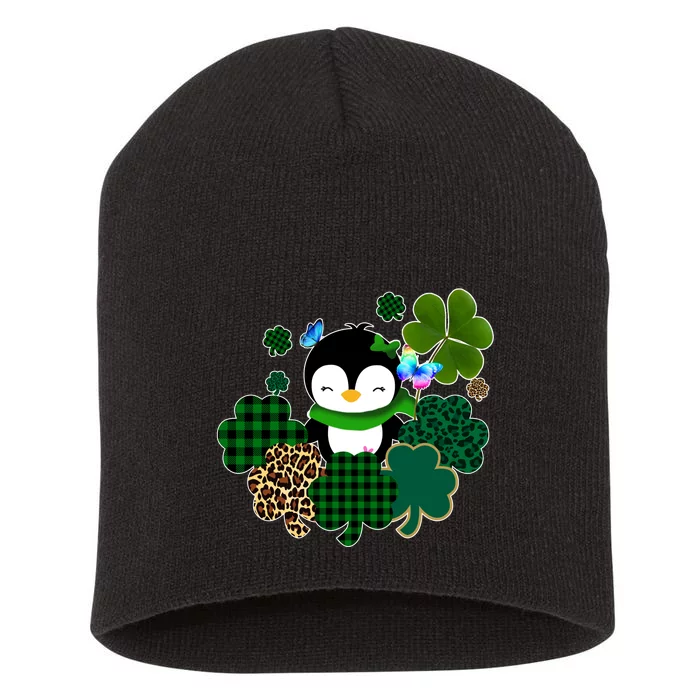 Penguin St Patty's Day Cute Shamrocks Short Acrylic Beanie