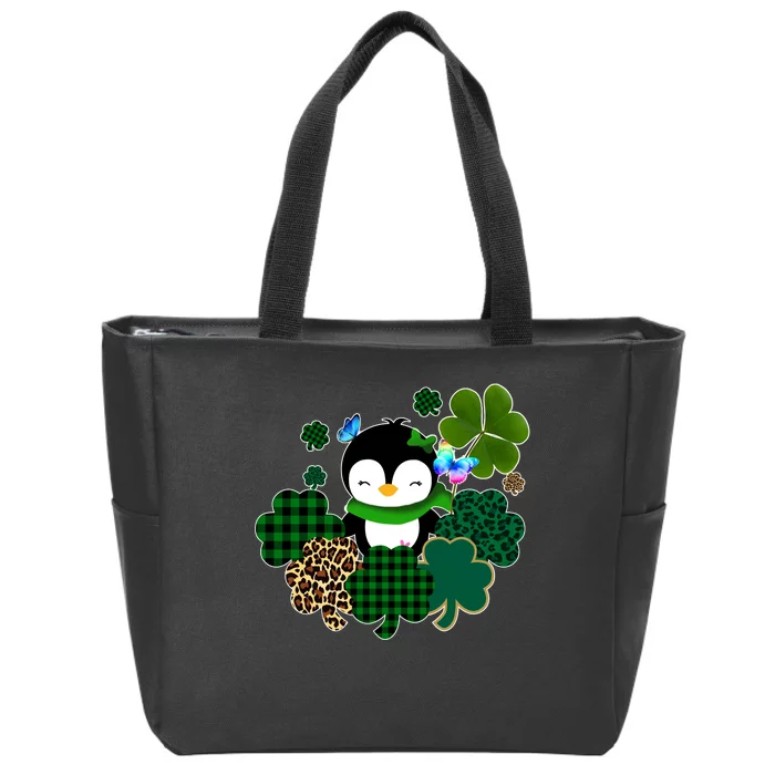 Penguin St Patty's Day Cute Shamrocks Zip Tote Bag