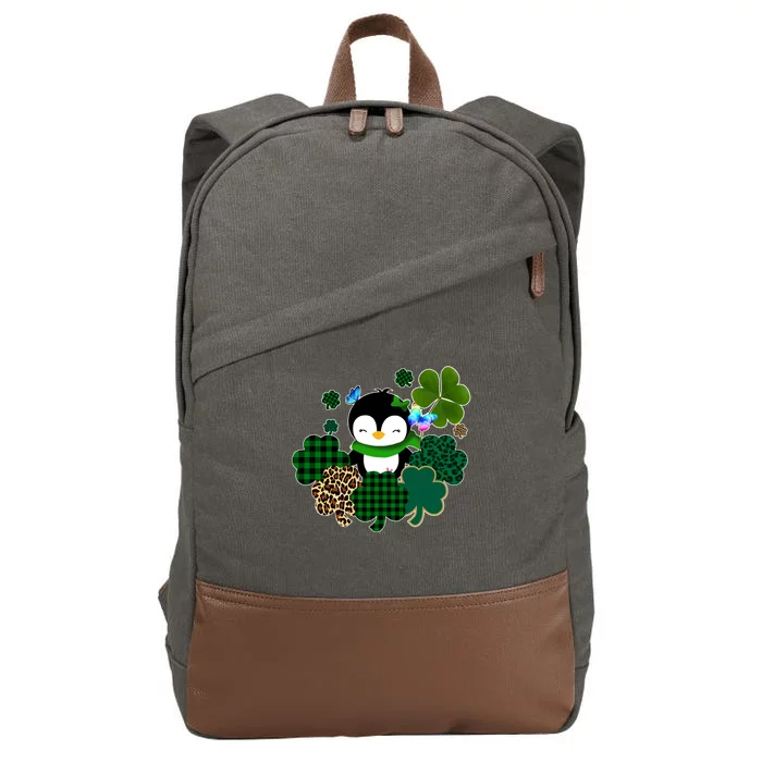 Penguin St Patty's Day Cute Shamrocks Cotton Canvas Backpack