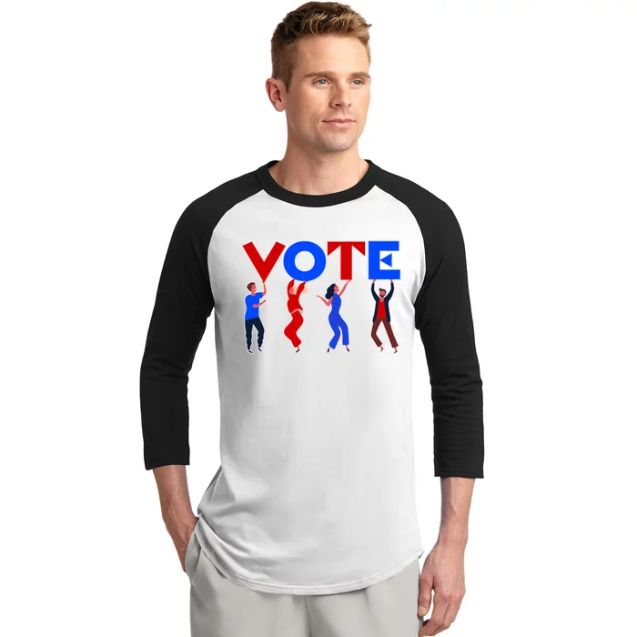 People Holding VOTE Letters  Red White Blue Version Baseball Sleeve Shirt