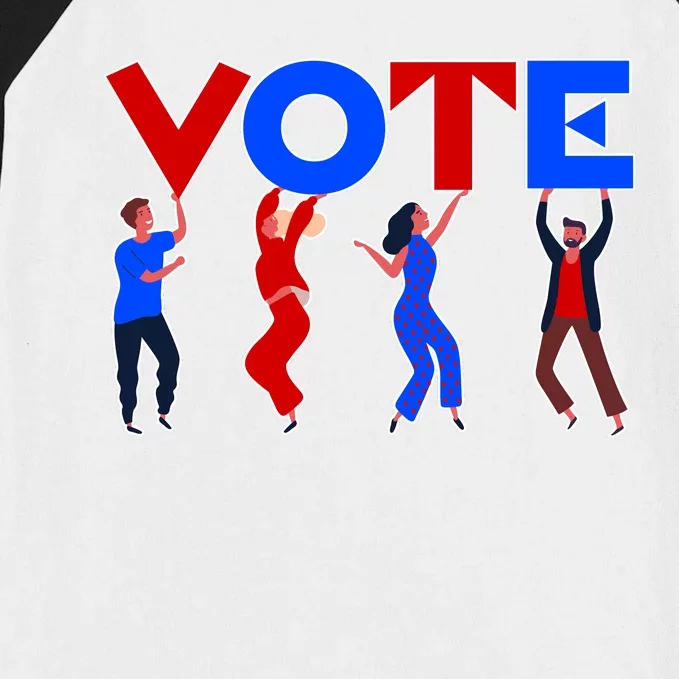 People Holding VOTE Letters  Red White Blue Version Baseball Sleeve Shirt