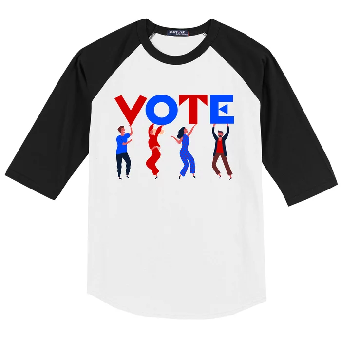 People Holding VOTE Letters  Red White Blue Version Baseball Sleeve Shirt