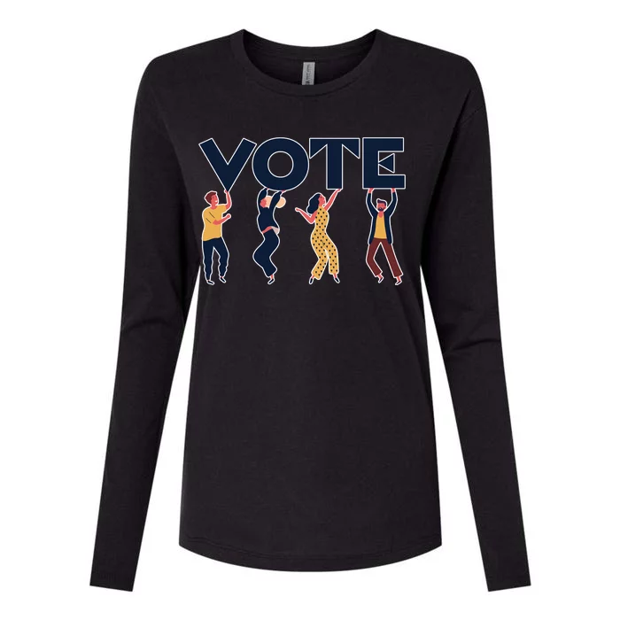 People Holding VOTE Letters Blue And Gold version Womens Cotton Relaxed Long Sleeve T-Shirt