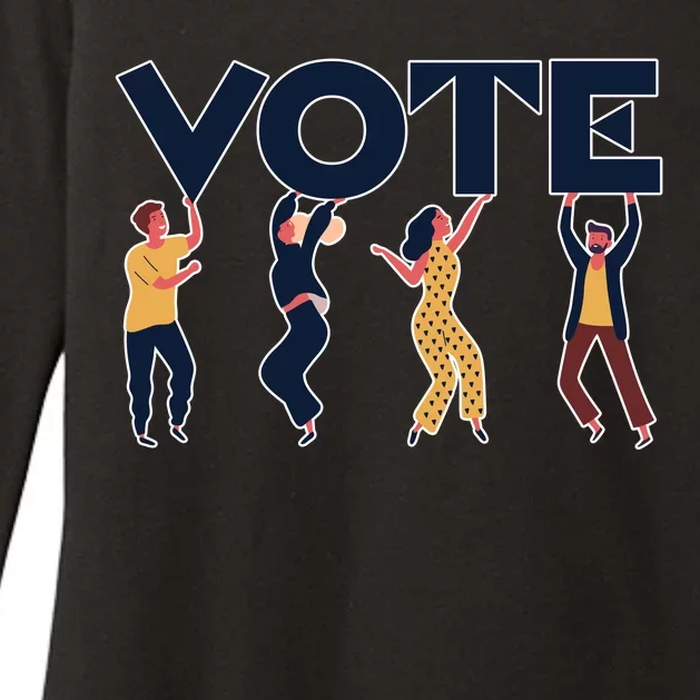 People Holding VOTE Letters Blue And Gold version Womens CVC Long Sleeve Shirt