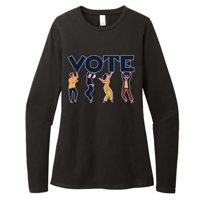 People Holding VOTE Letters Blue And Gold version Womens CVC Long Sleeve Shirt