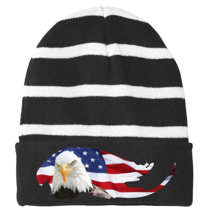 Patriotic Eagle Striped Beanie with Solid Band