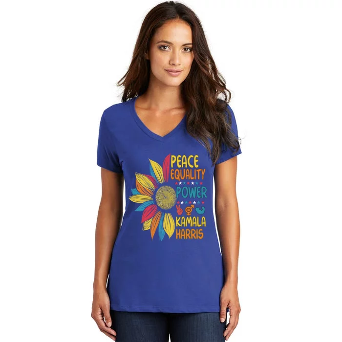 Peace Equality Power Kamala Harris Sunflower Colorful Funny Gift Women's V-Neck T-Shirt