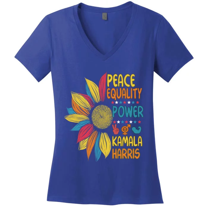 Peace Equality Power Kamala Harris Sunflower Colorful Funny Gift Women's V-Neck T-Shirt