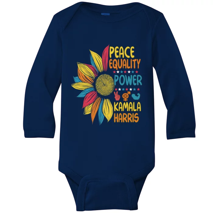 Peace Equality Power Kamala Harris Sunflower Colorful Funny Gift Baby Long Sleeve Bodysuit