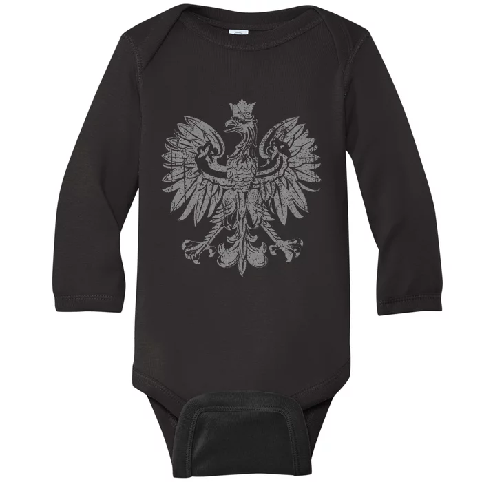 Polish Eagle Poland Coat Of Arms Polish Pride Retro Flag Baby Long Sleeve Bodysuit