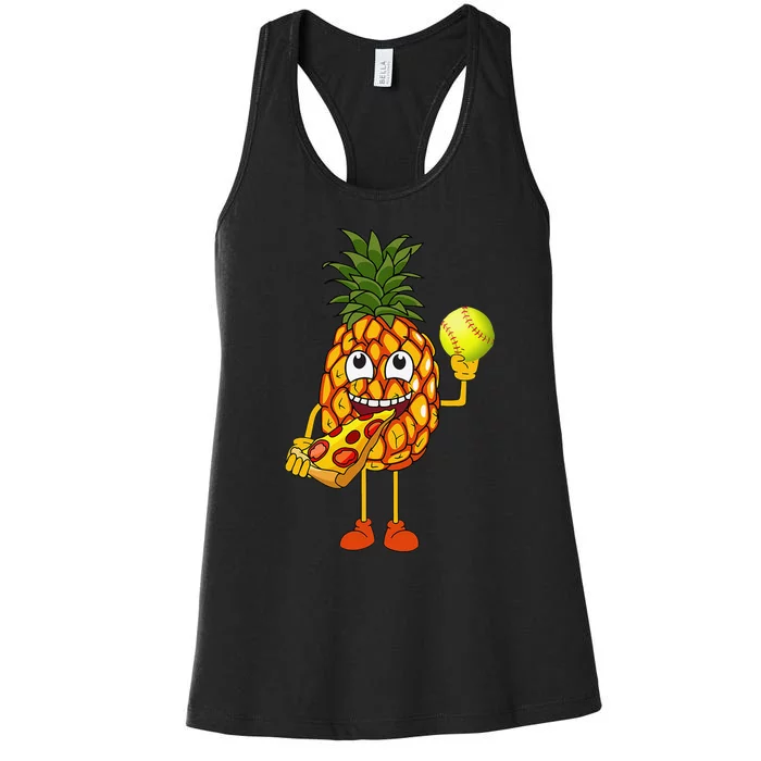 Pineapple Eating Pizza Softball FunnyFoodie Women's Racerback Tank