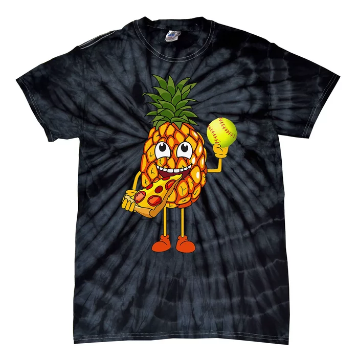 Pineapple Eating Pizza Softball FunnyFoodie Tie-Dye T-Shirt