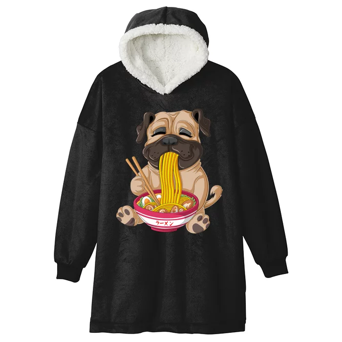 Pug Eating Ramen Hooded Wearable Blanket