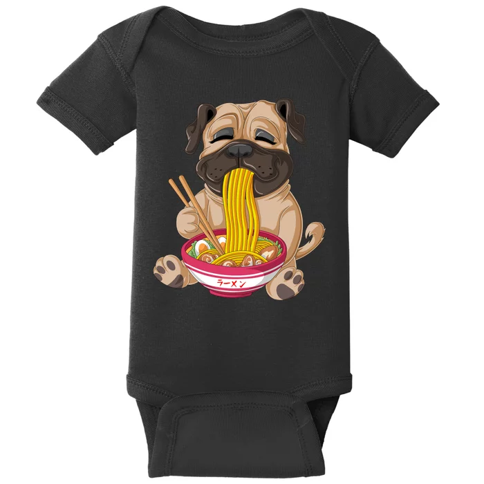 Pug Eating Ramen Baby Bodysuit