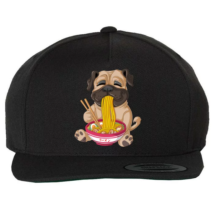 Pug Eating Ramen Wool Snapback Cap