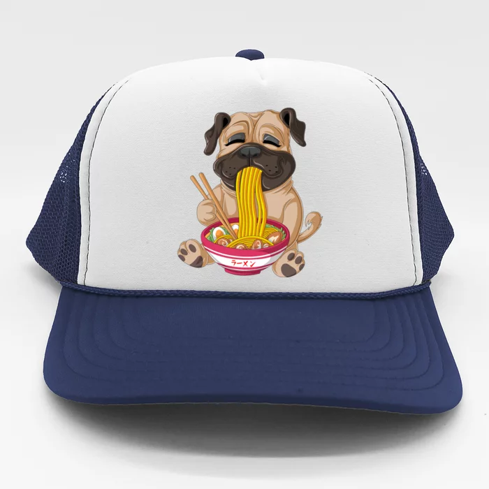 Pug Eating Ramen Trucker Hat