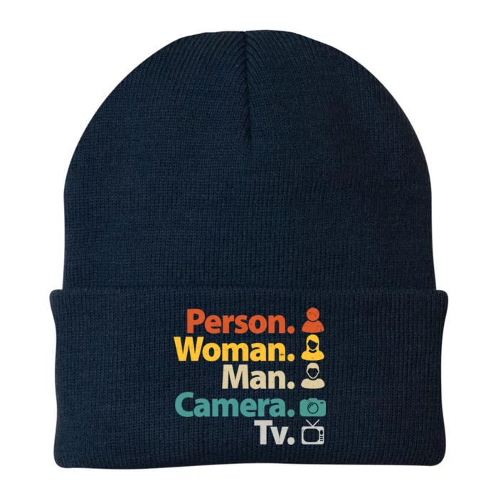 Person Woman Man Camera TV Donald Trump Cognitive Test Knit Cap Winter Beanie