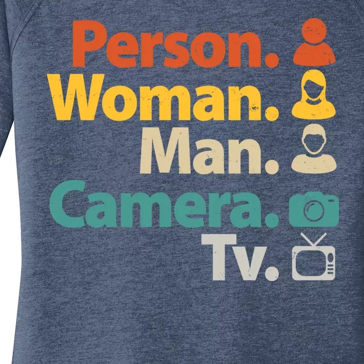 Person Woman Man Camera TV Donald Trump Cognitive Test Women's Perfect Tri Tunic Long Sleeve Shirt