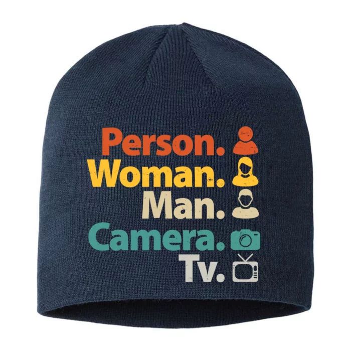 Person Woman Man Camera TV Donald Trump Cognitive Test 8 1/2in Sustainable Knit Beanie