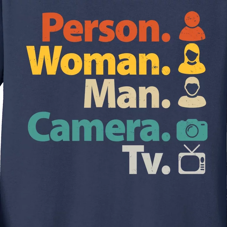 Person Woman Man Camera TV Donald Trump Cognitive Test Kids Long Sleeve Shirt