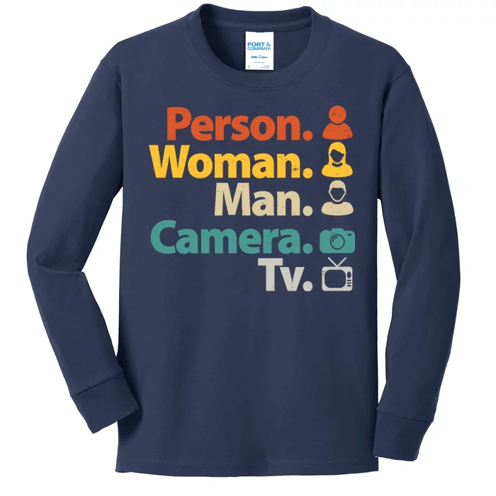 Person Woman Man Camera TV Donald Trump Cognitive Test Kids Long Sleeve Shirt