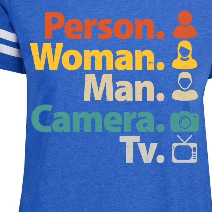 Person Woman Man Camera TV Donald Trump Cognitive Test Enza Ladies Jersey Football T-Shirt