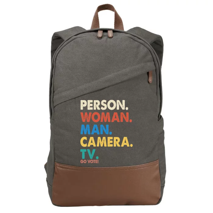 Person Woman Man Camera TV Go Vote Cotton Canvas Backpack